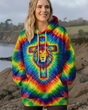 Lion Of Judah Holy Cross Tie Dye Hoodie Colortone Hooded Sweatshirt Faith Christian Clothes - Lilybirchmarket