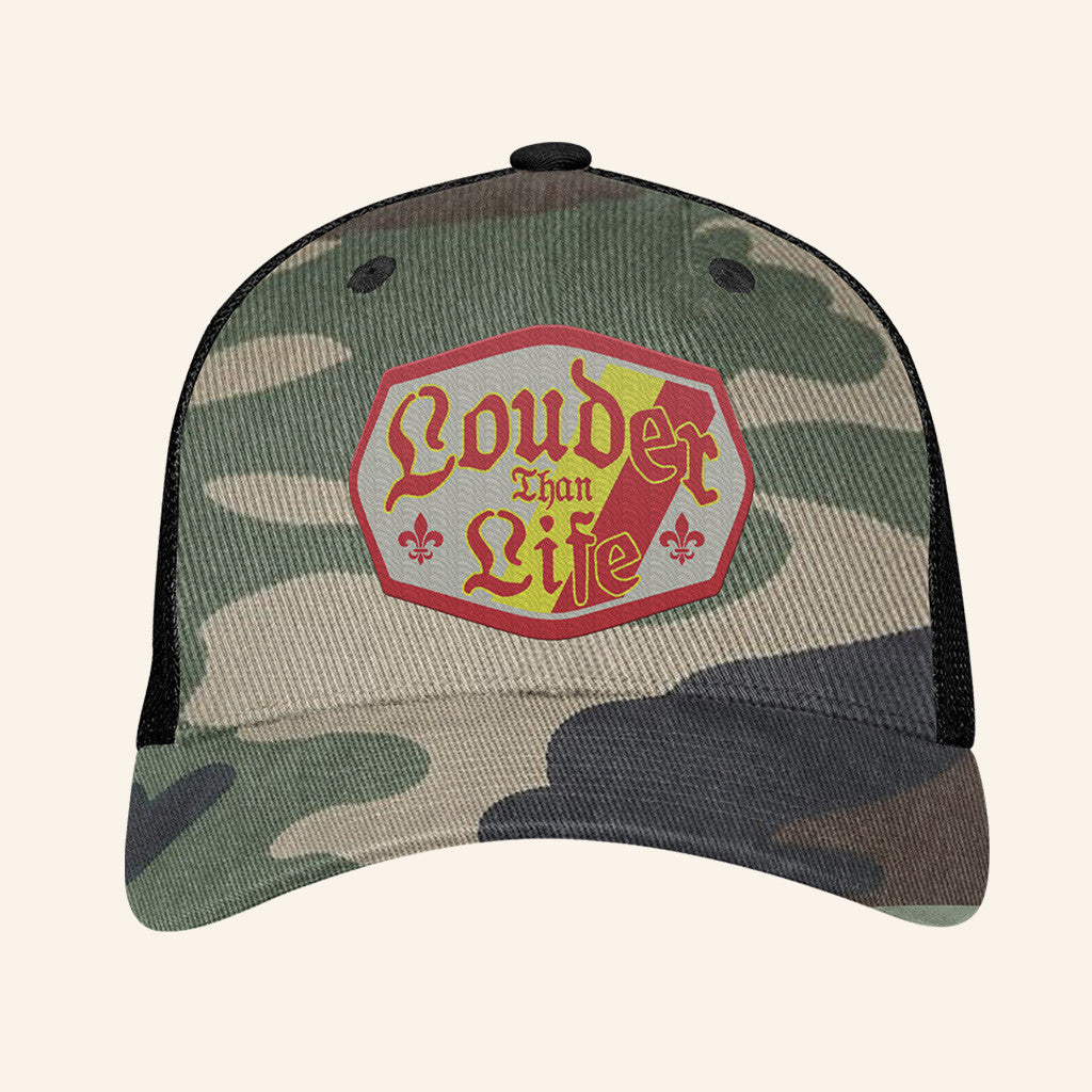 Louder Than Life Merch Logo Embroidered Camo Trucker Hat Gift Ideas For Music Lovers - Lilybirchmarket