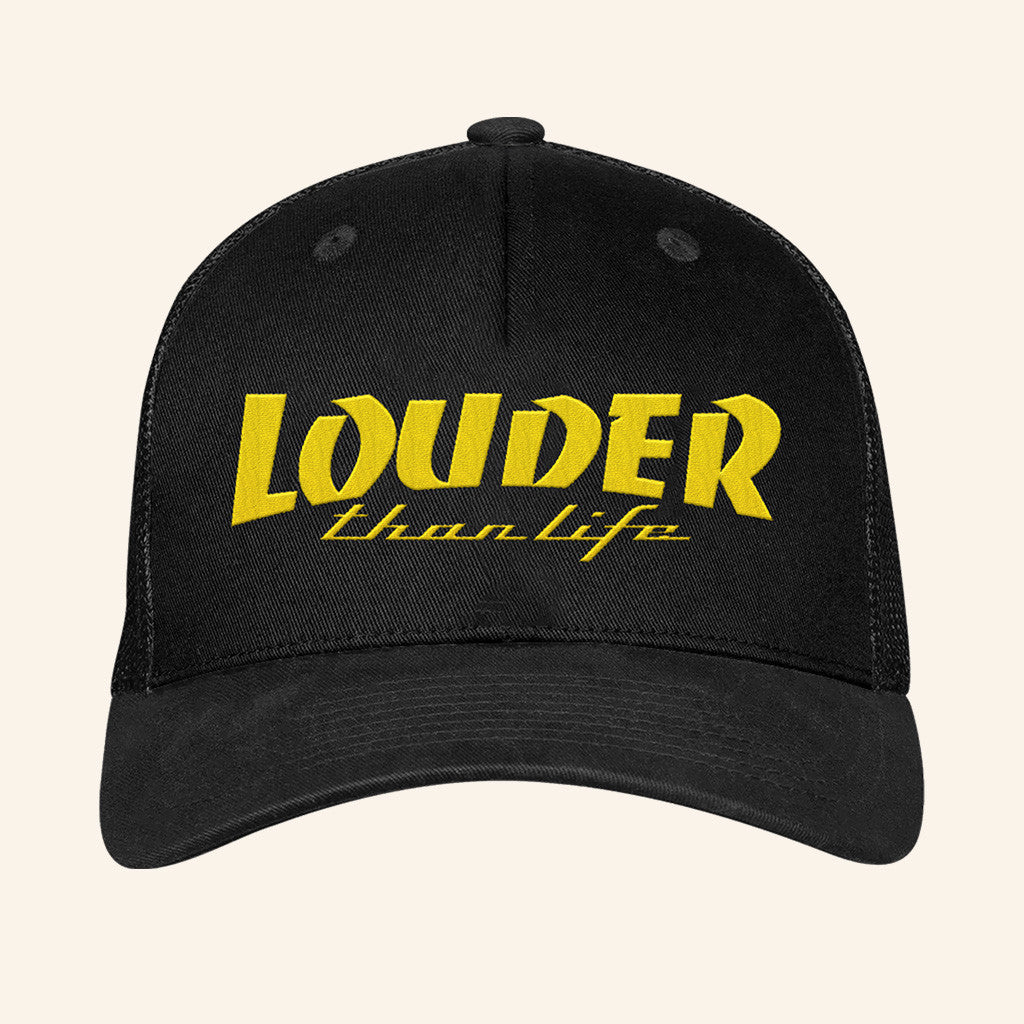 Louder Than Life Merch Yellow Louder Than Life Logo Trucker Hat Embroidered Gift For Him - Lilybirchmarket