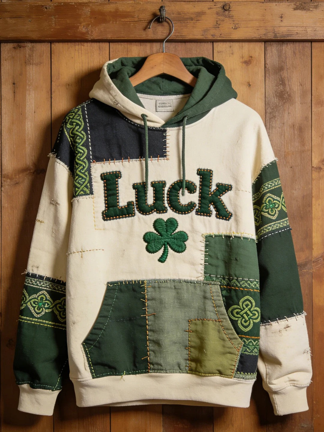Lucky Clover Ethnic Pattern Graphic Hoodie St Patricks Day Irish Shamrock Gift For Men - Lilybirchmarket