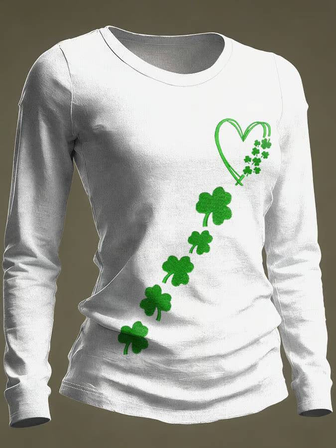  Lucky Clover White Long Sleeve Shirt Happy St. Patrick's Day Unique Gifts For Women - TradiViet