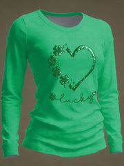  Lucky Long Sleeve Shirt Heart St Patrick's Day Clover Clothing Gift For Her - TradiViet