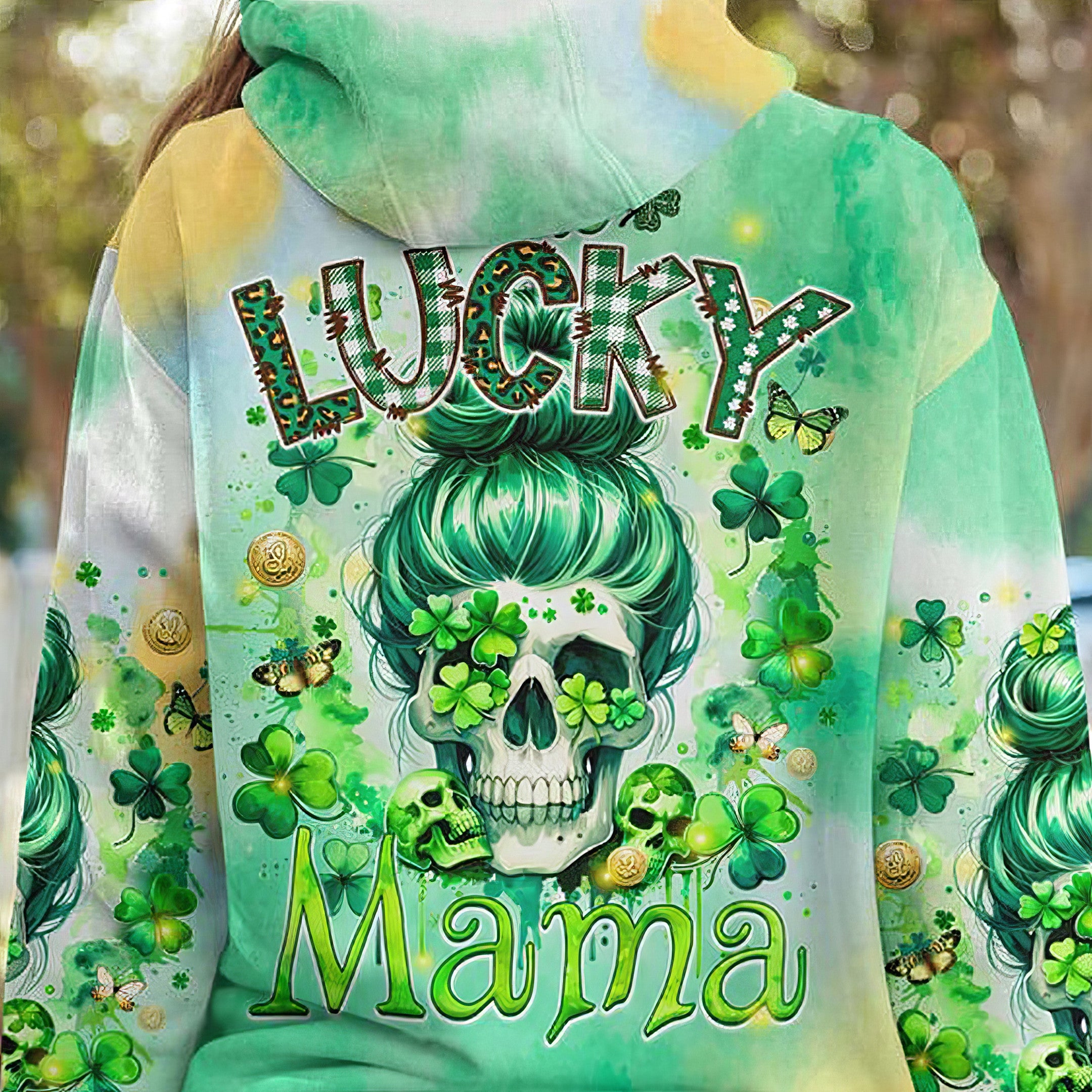 Lucky Mama Skull Hoodie Patrick's Day Ideas Holiday Hooded Sweatshirt Gifts For Mom - Lilybirchmarket