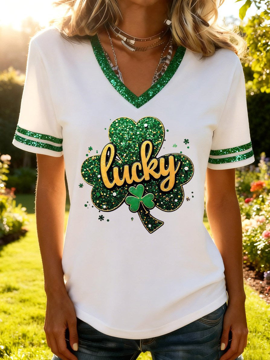  Lucky Shamrock V-Neck T-Shirt Lucky Charm St Paddys Shirts Good St Patrick'S Day Gifts - TradiViet