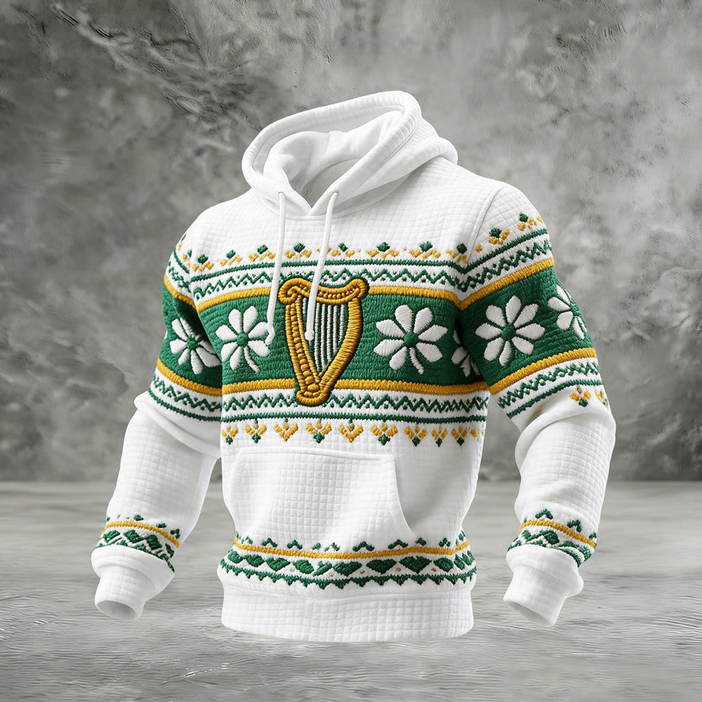 Lucky St. Patrick's Day Art Hoodie Celtic Harp Happy Saint Patrick's Day Hooded Sweatshirt - Lilybirchmarket
