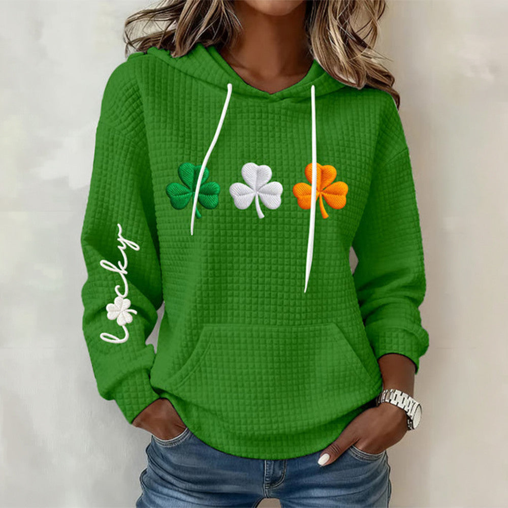 Lucky Tricolor Shamrock Hoodie Saint Patrick's Day Hooded Sweatshirt Gift Idea - Lilybirchmarket