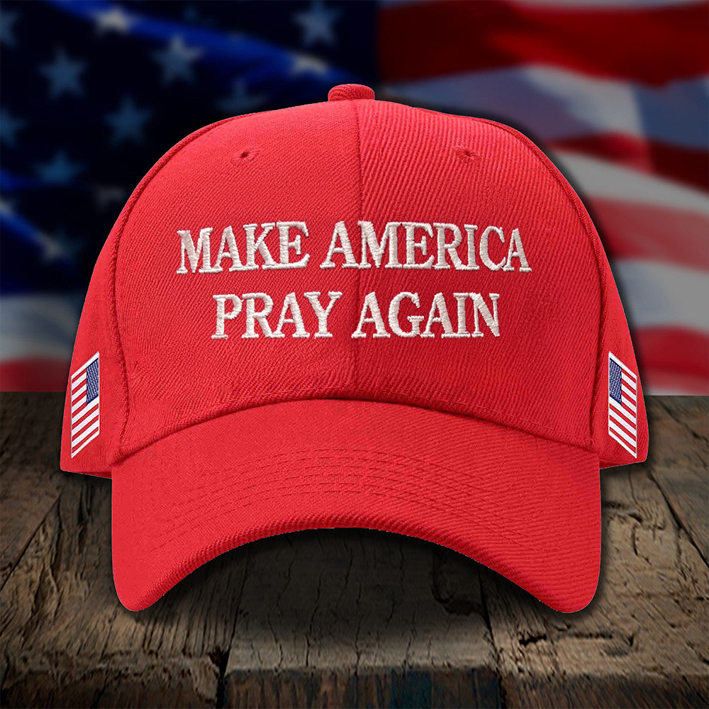 Make America Pray Again Embroidered Hat USA Patriotic Christian Hat Gifts For Dad - Lilybirchmarket