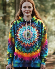 Mandala Colorful Tie Dye Hoodie Bohemian Festival Apparel Gifts For Her - Lilybirchmarket