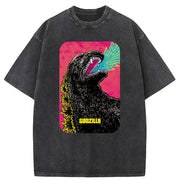 Manga Godzilla Washed T-Shirt Retro Humor Graphic Top Gifts For Besties - Lily Birch Market