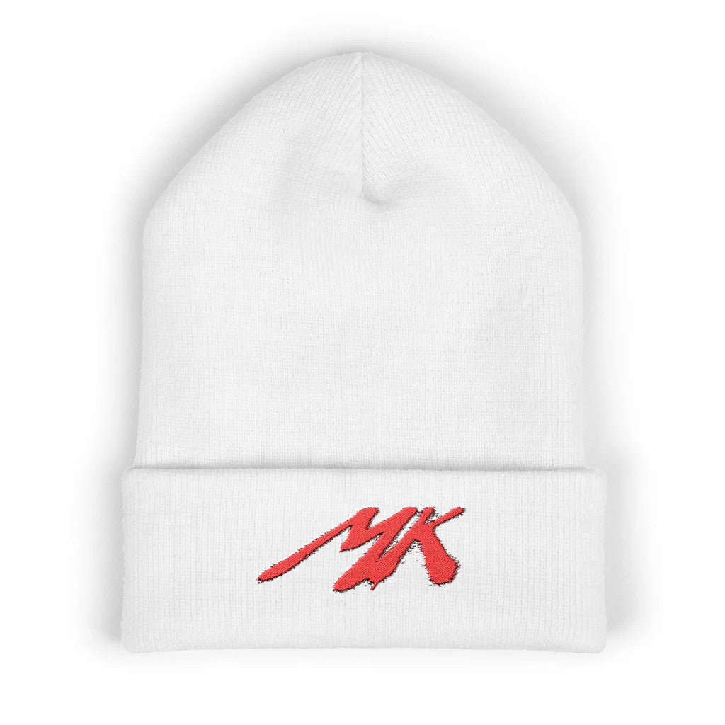 Mekonnen Knife Merch MK White Beanie Birthday Present For Husband - Lilybirchmarket