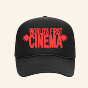 Merchnow Merch World's First Cinema Stacked Logo Black Trucker Hat Gifts For Brother - Lilybirchmarket