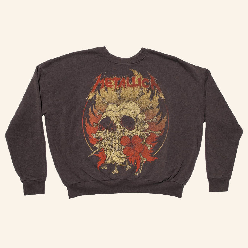 Metallica Merch Burning Flower Sweatshirt Gift Ideas For Music Lovers - Lilybirchmarket