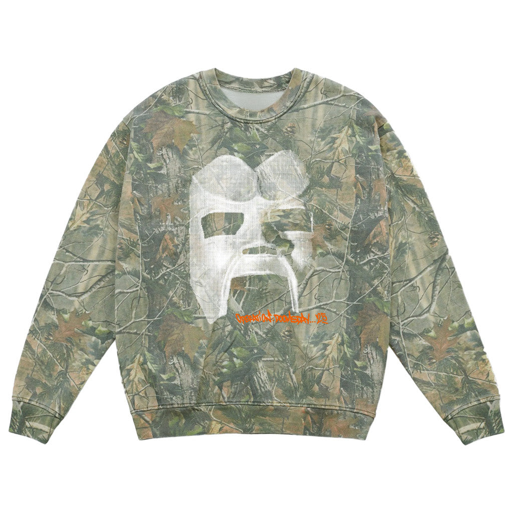 MF Doom Merch Doomsday Mask 25 Crewneck Camo Sweatshirt Good Gifts For Boyfriend - Lilybirchmarket
