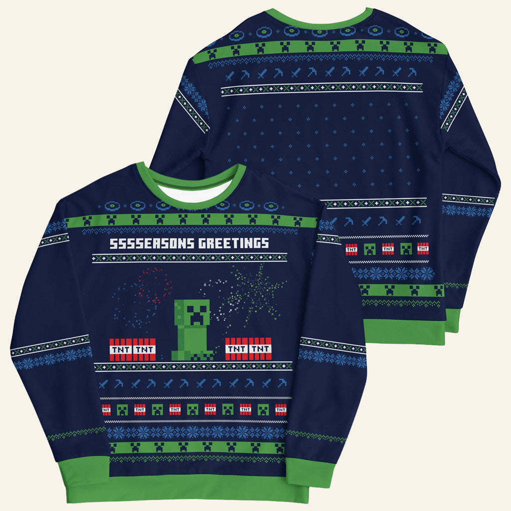 Minecraft Merch Minecraft Seasons Greetings Creeper Holiday Ugly Sweatshirt Gifts For Friends - Lilybirchmarket