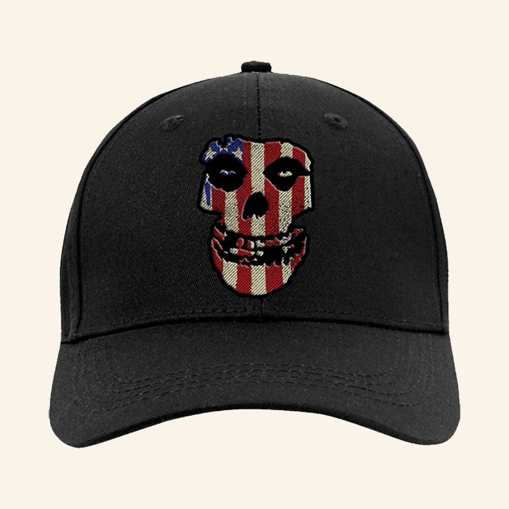 Misfits Merch Stars And Stripes Fiend Skull Black Hat Embroidered Gifts For Father - Lilybirchmarket