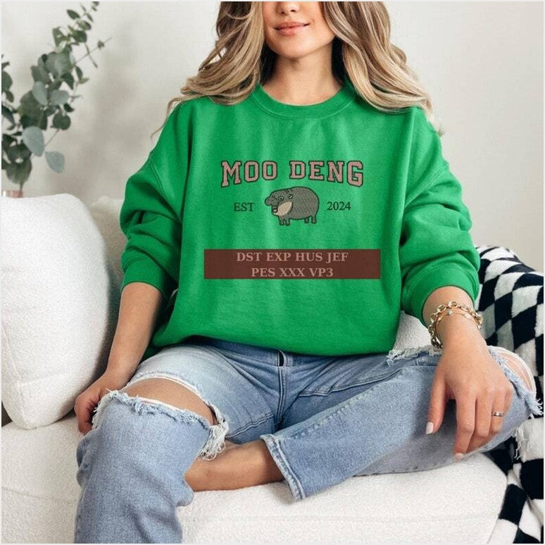 Moo Deng Hippo Sweatshirt Moo Deng Sweatshirt Gifts For Brother Merch Clothing - Lilybirchmarket
