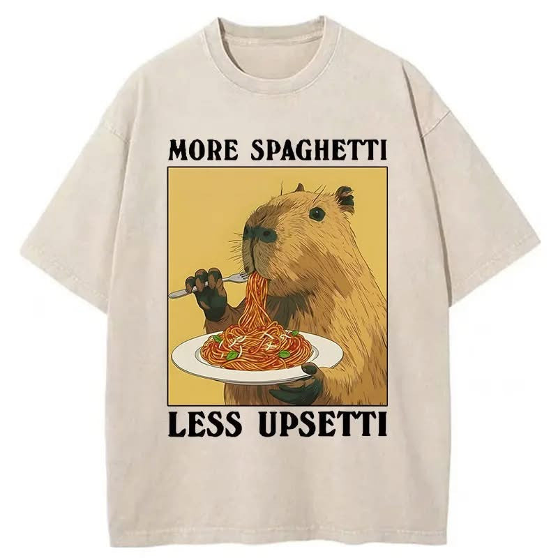 More Spaghetti Less Upsetti T-Shirt Funny Eating Spaghetti Capybara Meme T-Shirt Gifts - Lily Birch Market