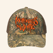 Motionless In White Merch Orange Logo Camo Trucker Hat Real Tree Hat Xmas Presents For Him - Lilybirchmarket