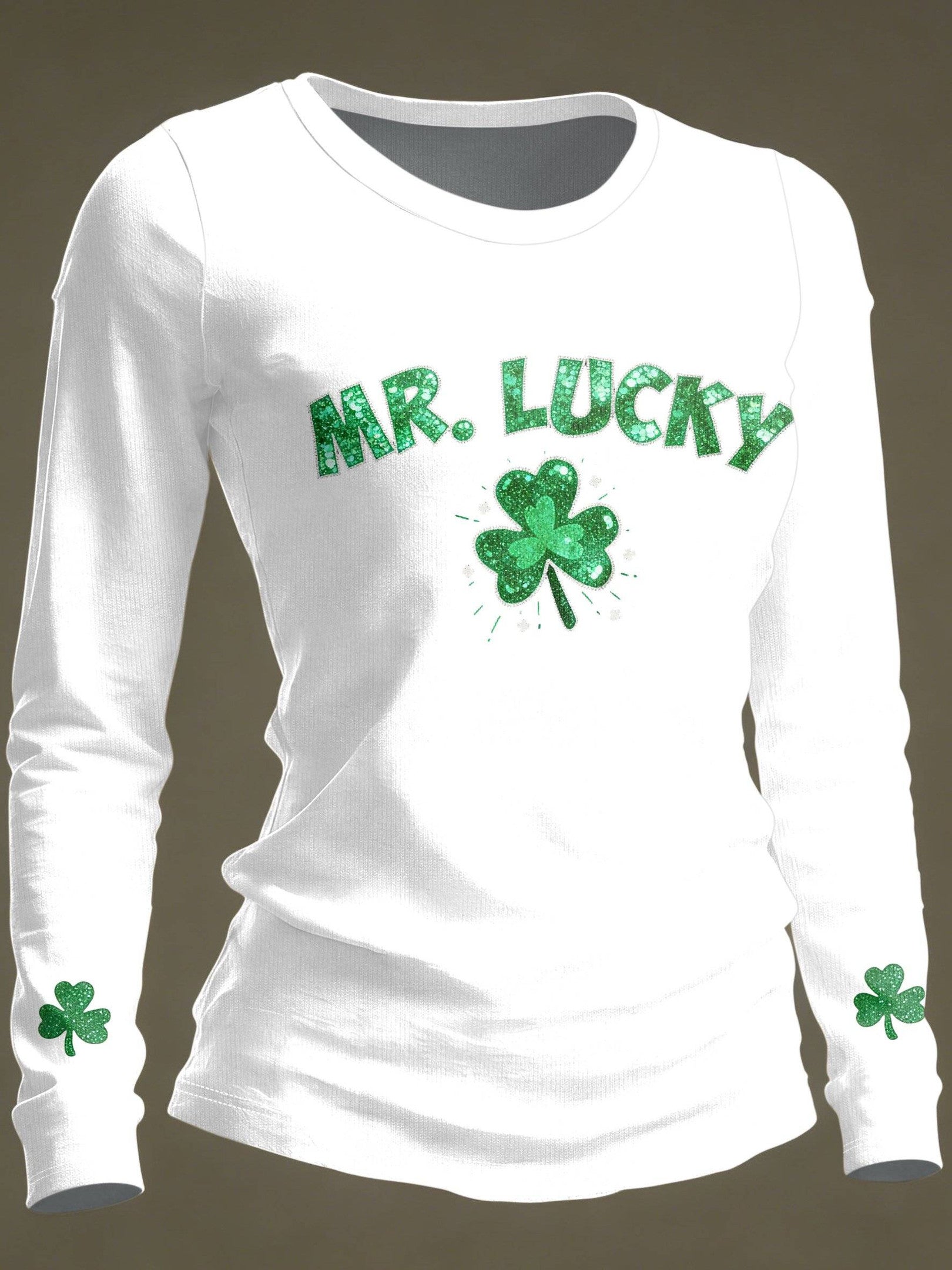  Mr Lucky White Long Sleeve Shirt St Patrick's Day Clover Clothing Gift For Her - TradiViet