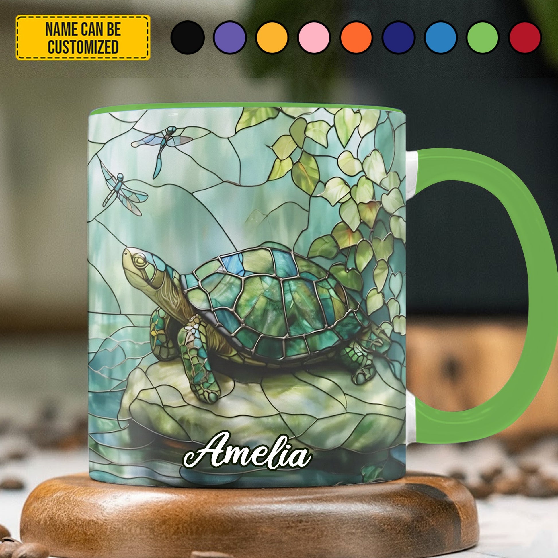 Personalized Sea Turtle Stained Glass Accent Mug