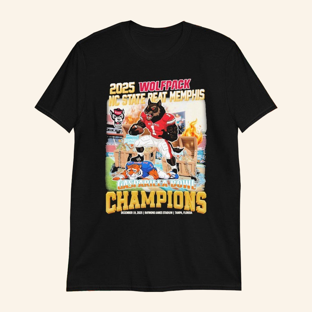 NC State Wolfpack Beat Memphis Tigers 2025 Gasparilla Bowl Champions Mascot T-Shirt Fan Merch - Lily Birch Market