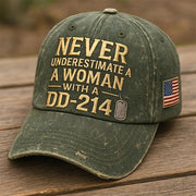 Never Underestimate A Woman With A DD 214 Embroidered Hat Veteran Female Military Hat - Lilybirchmarket