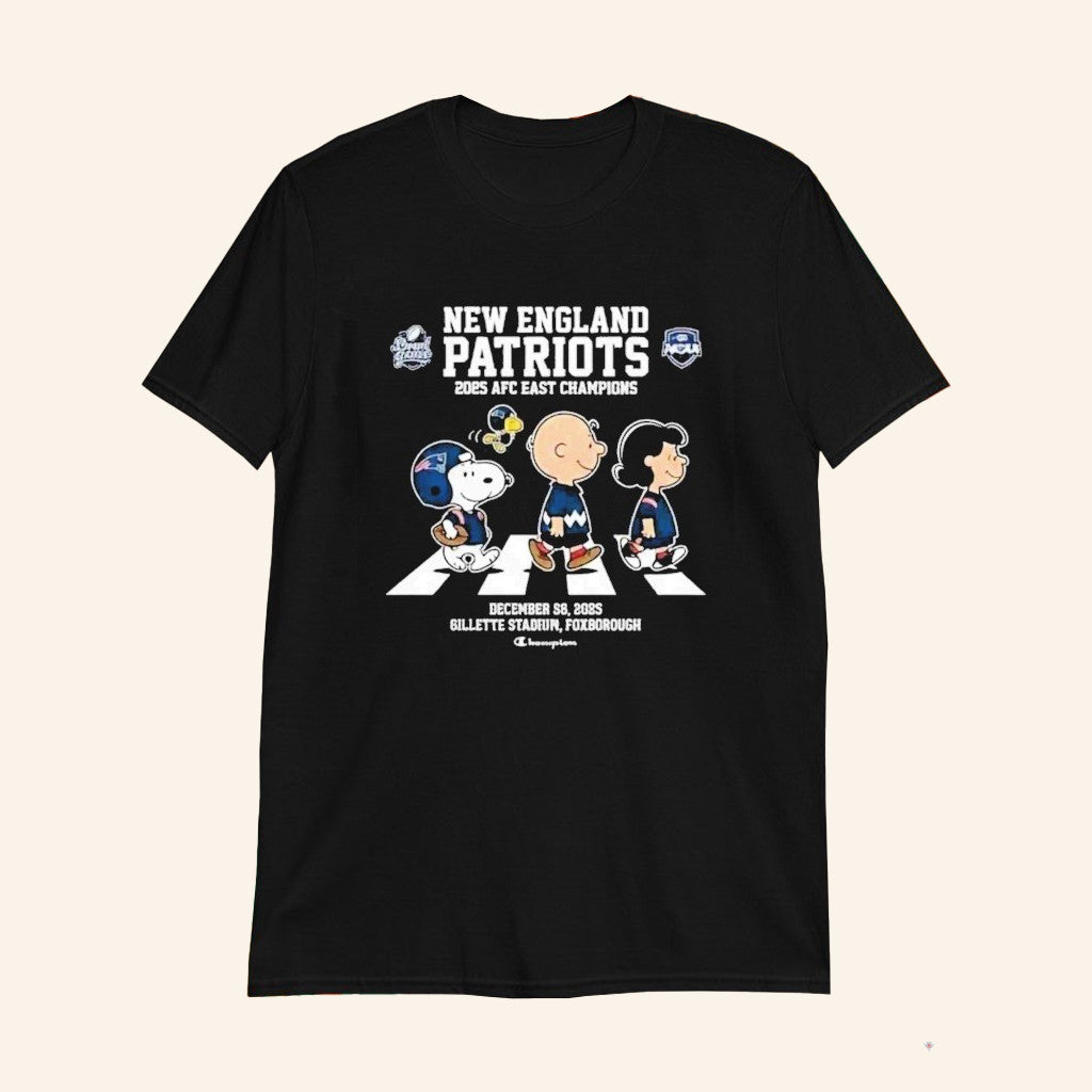 New England Football AFC East Champions 2025 Peanuts Road Abbey T-Shirt Fan Merch Gifts For Him - Lily Birch Market