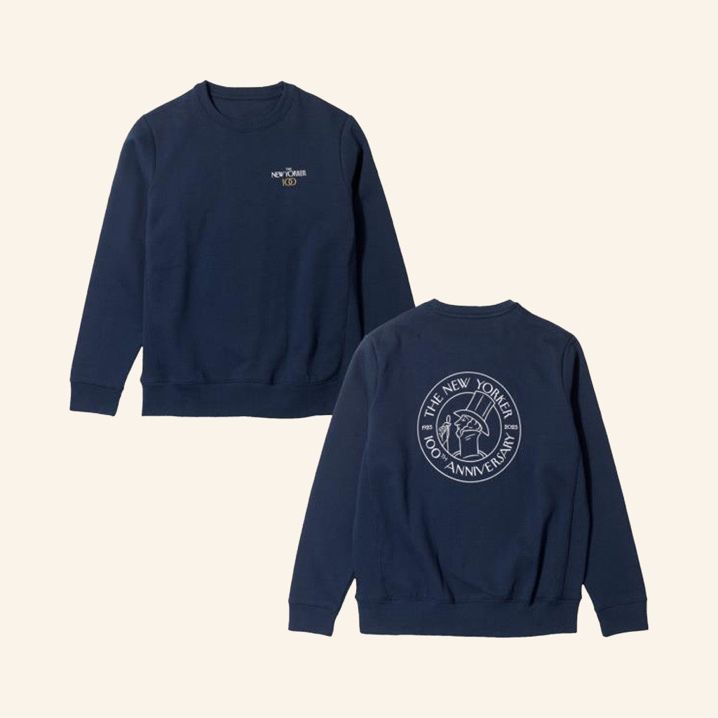 New Yorker Merch The 100Th Anniversary Crewneck Sweatshirt Navy Gifts For Him - Lilybirchmarket