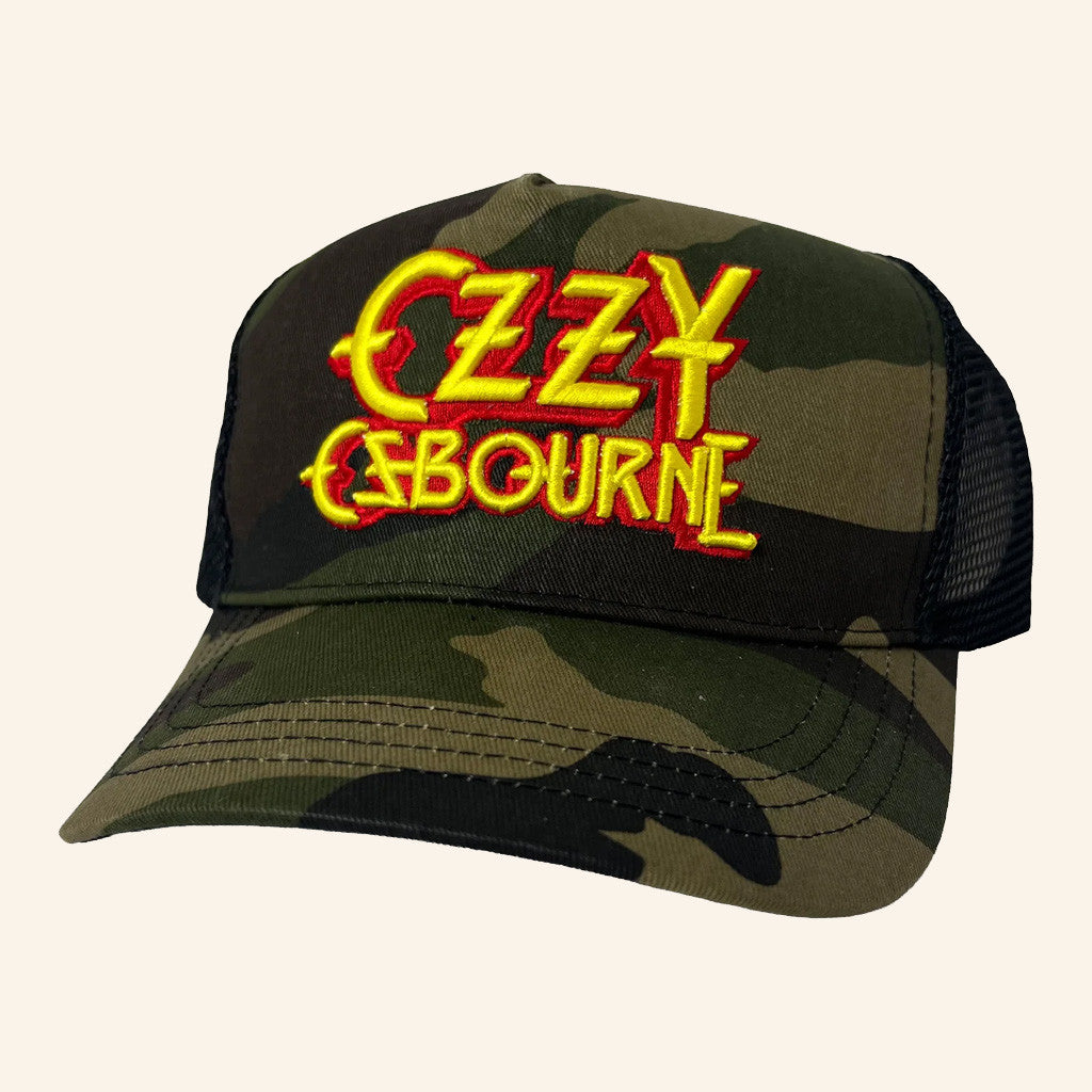 Night Shift Merch Ozzy Osbourne Logo Camo Trucker Hat Embroidered Gifts For Brother - Lilybirchmarket