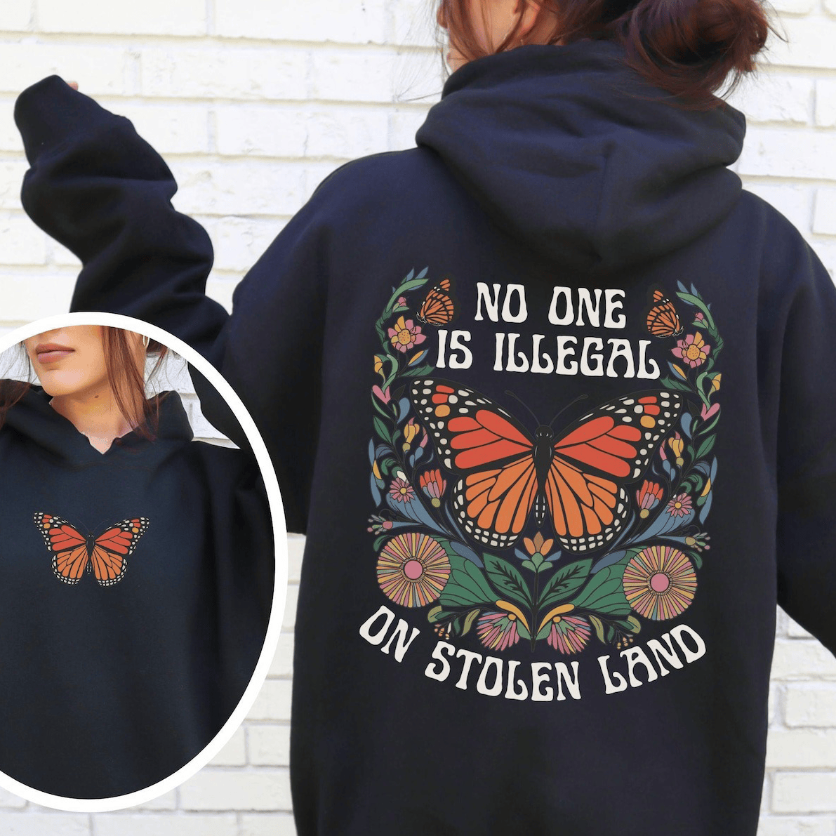 No One Is Illegal On Stolen Land Hoodie Immigration Rights Protest Clothing Anti ICE Merch - Lilybirchmarket