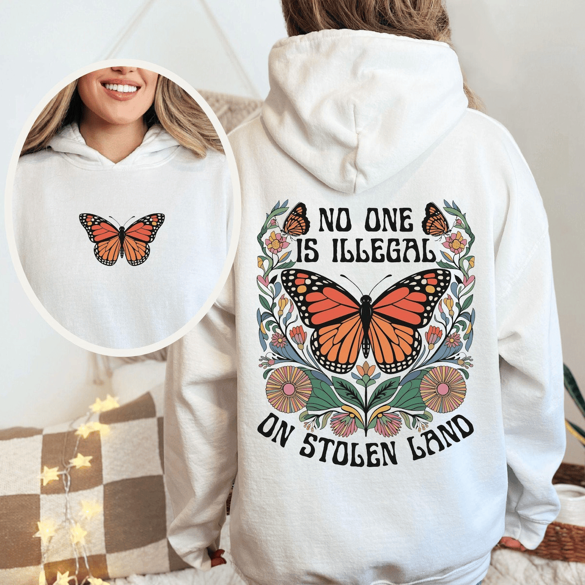 No One Is Illegal On Stolen Land Hoodie Pro Immigration Protest Clothing Fck ICE Merch - Lilybirchmarket
