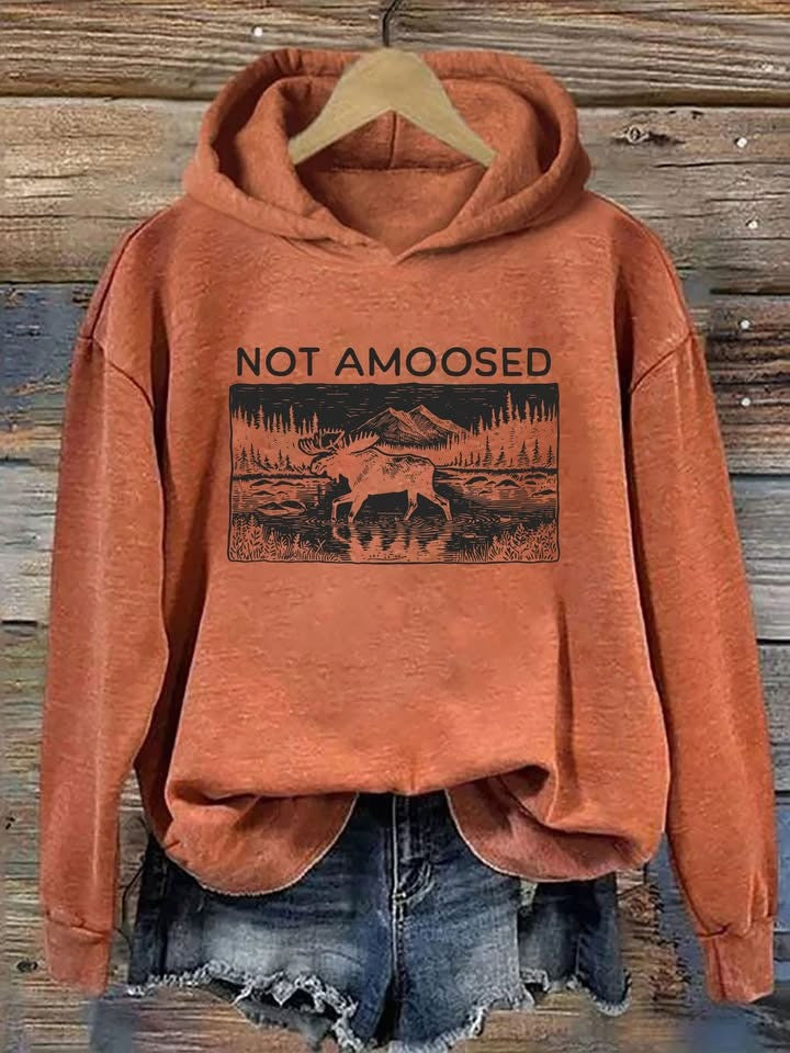 Not Amoosed Hoodie Moose Drink Water Behind Mountain And Forest Hoodie Gifts For Her - Lilybirchmarket