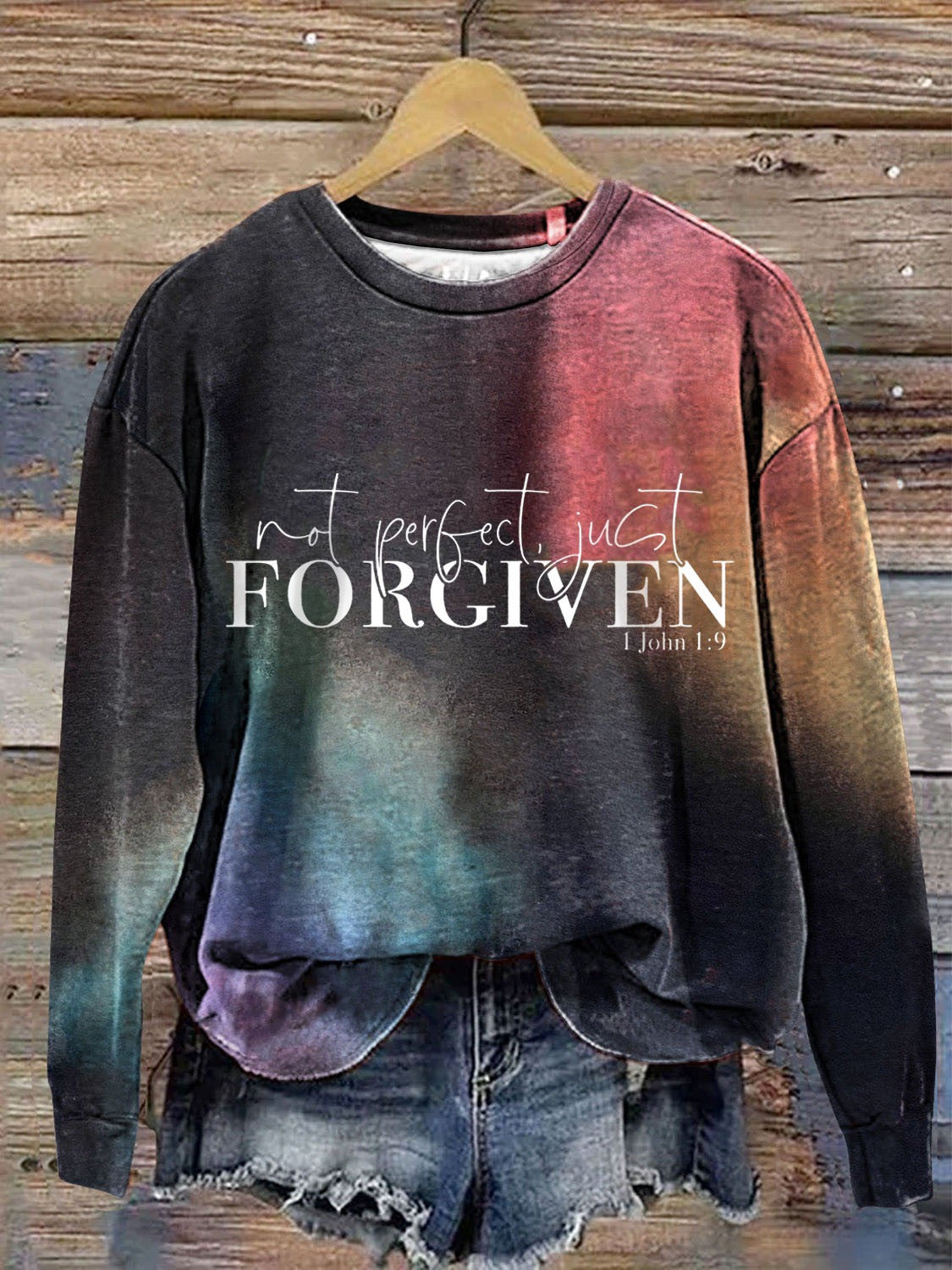 Not Perfect Just Forgiven John 1-9 Sweatshirt Christian Quotes Faith Crewneck Womens - Lilybirchmarket