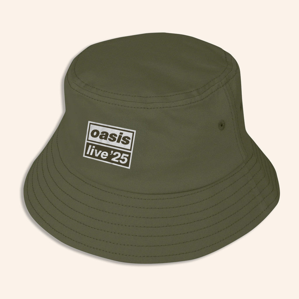 Oasis Merch 2025 Live 25 Printed Logo Bucket Hat Military Green Presents For Him - Lilybirchmarket