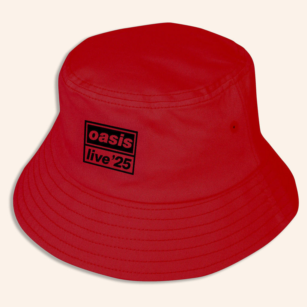 Oasis Merch 2025 Live 25 Printed Logo Bucket Hat Red Presents For Friends - Lilybirchmarket