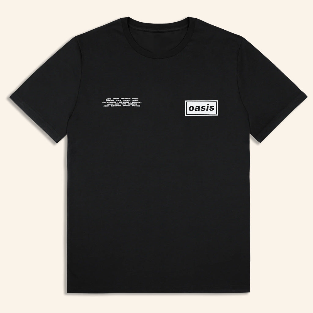 Oasis Merch Live 25 Tour Shirt Live 25 Global Cities Logo T-Shirt Black Gift Ideas For Husband - Lily Birch Market