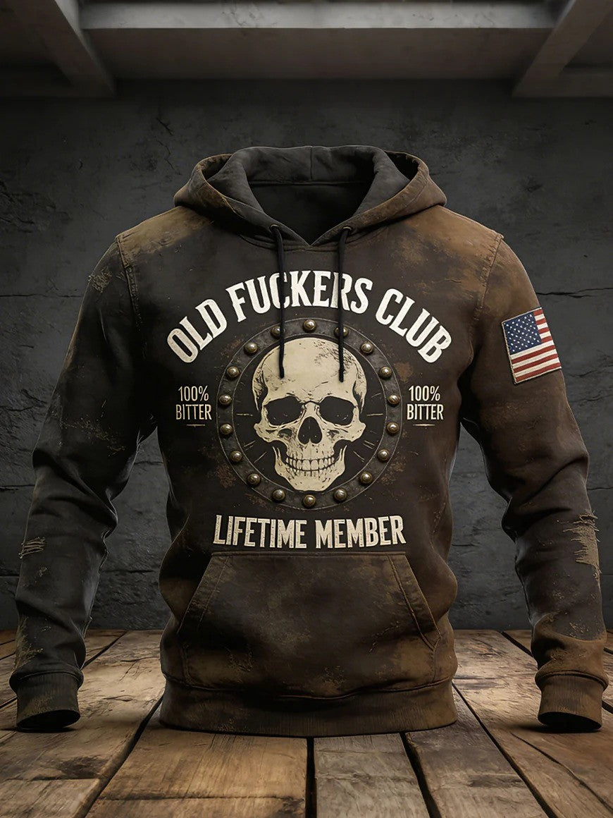 Old Fuckers Club Hoodie 100 Bitter Skull Graphic Lifetime Member Sweatshirt Best Gift For Grandpa - Lilybirchmarket