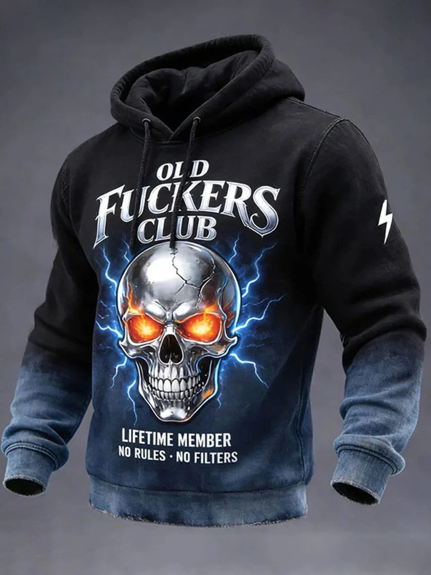 Old Fuckers Club Hoodie Lifetime Member No Rules No Filters Metal Skull Sweatshirt Gift For Men - Lilybirchmarket