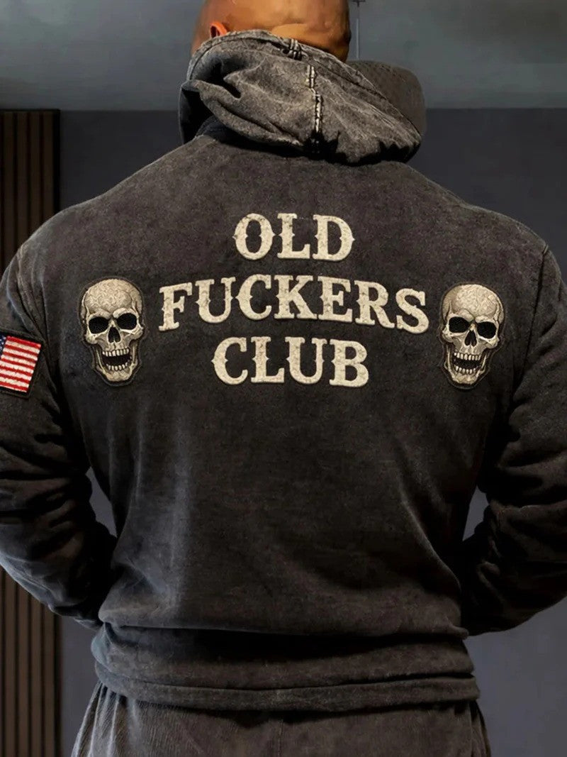 Old Fuckers Club Skull Hoodie Back Graphic USA Flag Patch Vintage Washed Style Best Gift For Him - Lilybirchmarket