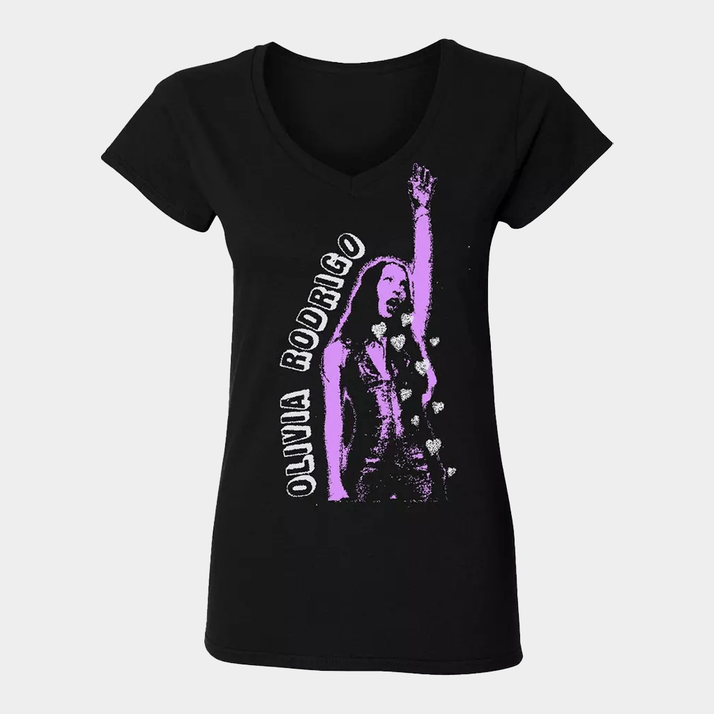 Olivia Rodrigo Merch Hearts V-Neck T-Shirt Music Lover Gift Ideas For Her - Lily Birch Market