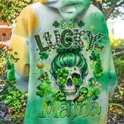 ONE LUCKY MAMA MESSY BUN SKULL PATRICK'S DAY ALL OVER PRINT - Lilybirchmarket