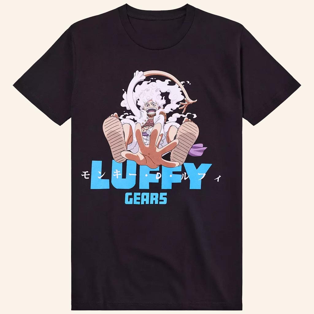 One Piece Merch Luffy Gear 5 Blue Font T-Shirt Cool Gifts For Anime Fans - Lily Birch Market