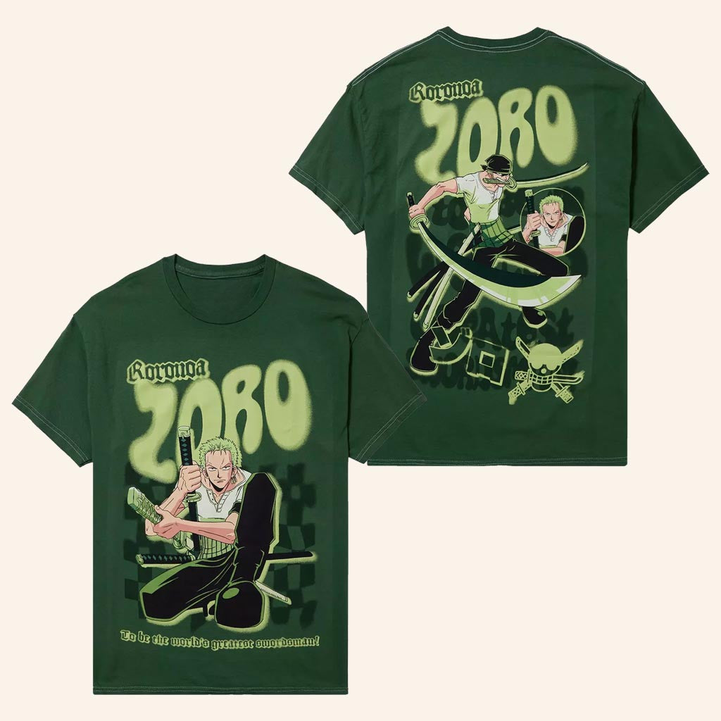 One Piece Merch Zoro Graffiti Checker T-Shirt Unique Gifts For Anime Lovers - Lily Birch Market