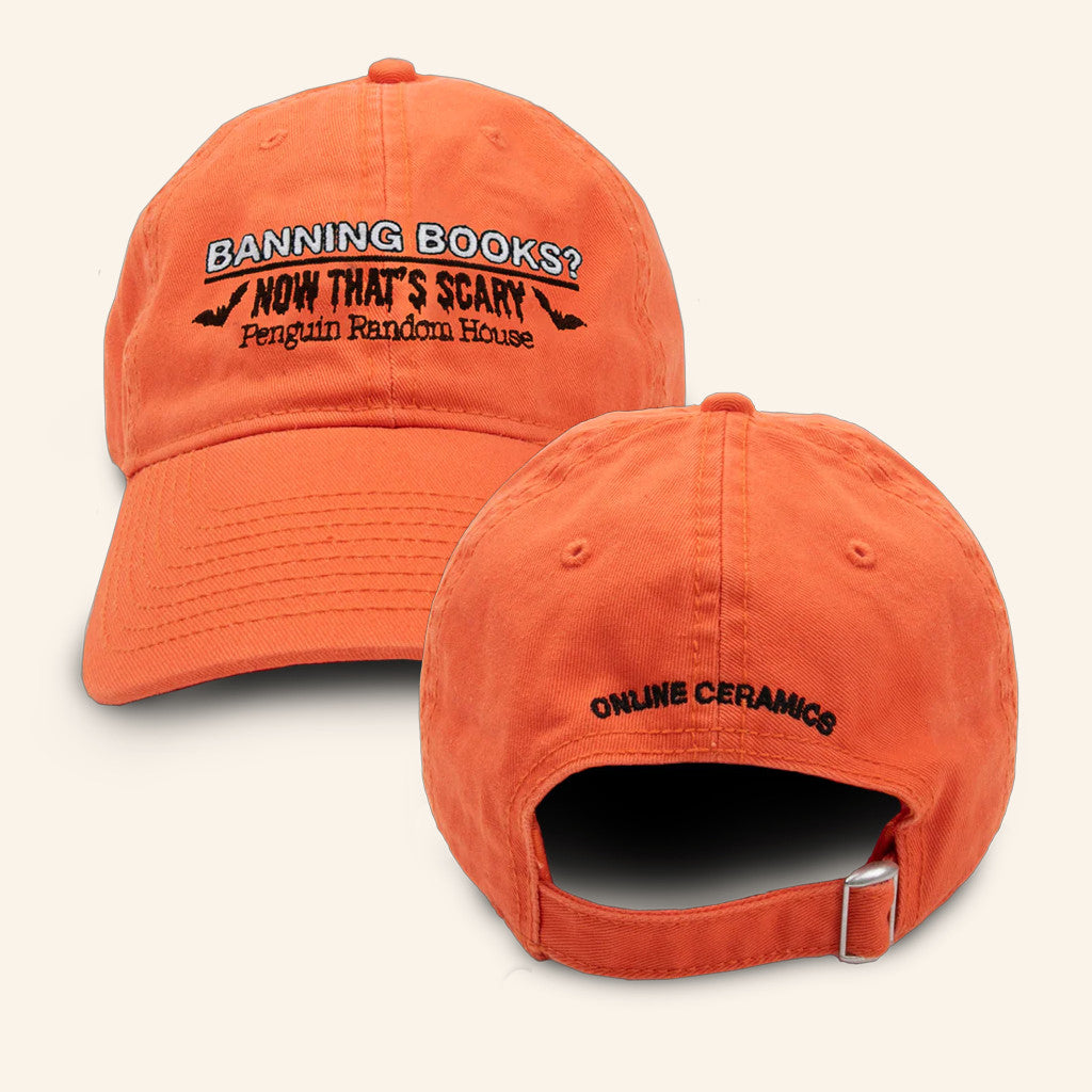 Online Ceramics Merch Embroidered Penguin Random House Banning Books Now That's Scary Orange Hat - Lilybirchmarket