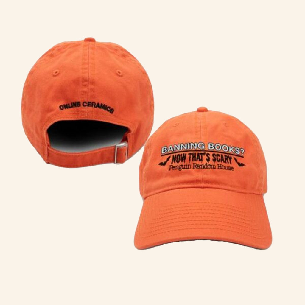 Online Ceramics Merch Penguin Random House Banning Books Now That's Scary Orange Hat Embroidered - Lilybirchmarket
