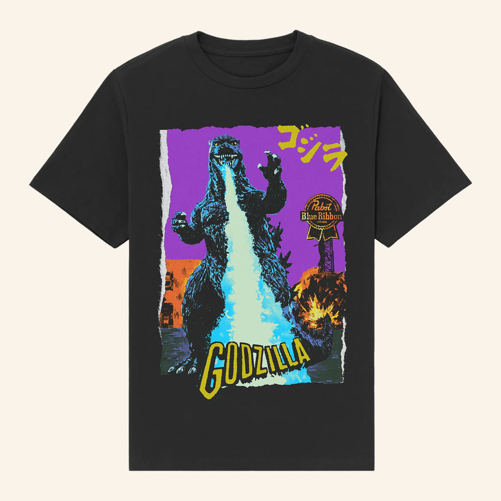 Pabst Blue Ribbon Merch Atomic Breath Godzilla Black T-Shirt Gifts For Friends - Lily Birch Market