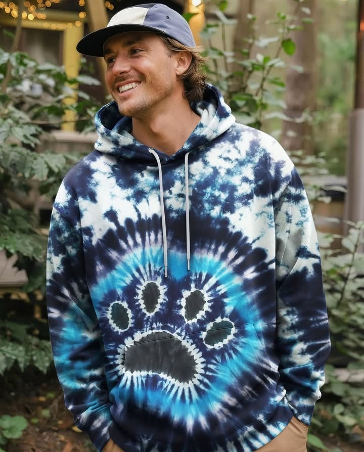 Paw Print Tie Dye Hoodie Animal Lovers Hooded Sweatshirt Gifts For Boyfriend - Lilybirchmarket