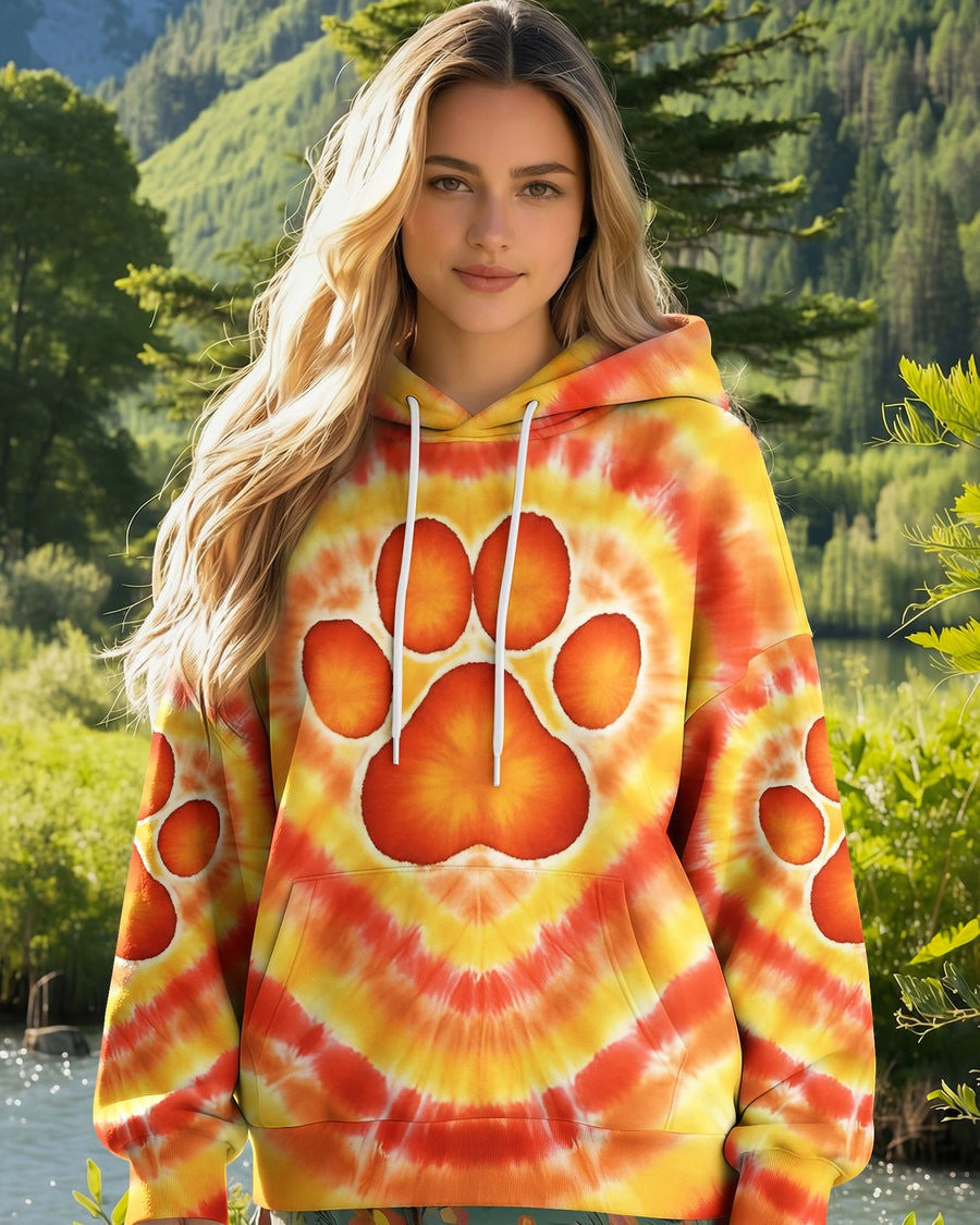 Paw Print Tie Dye Hoodie Dog Paw Hooded Sweatshirt Gifts Ideas For Dog Lovers For Her - Lilybirchmarket