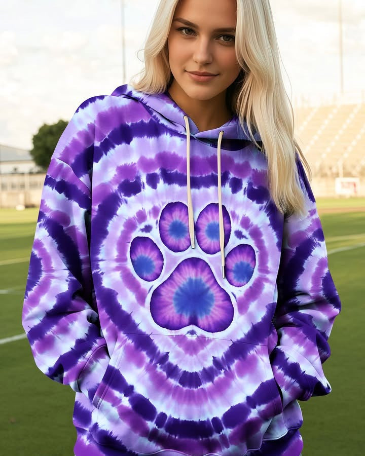 Paw Print Tie Dye Hoodie Dogmom Hooded Sweatshirt Gifts For Dog Lovers - Lilybirchmarket