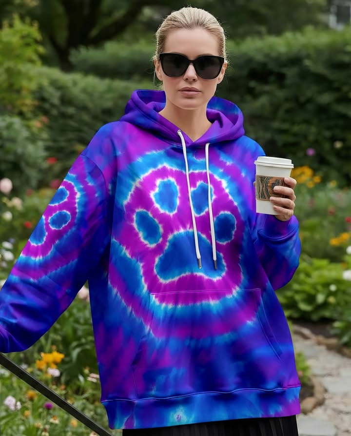 Paw Print Tie Dye Hoodie Paw Dog Hooded Sweatshirt Gifts For Dog Lovers - Lilybirchmarket
